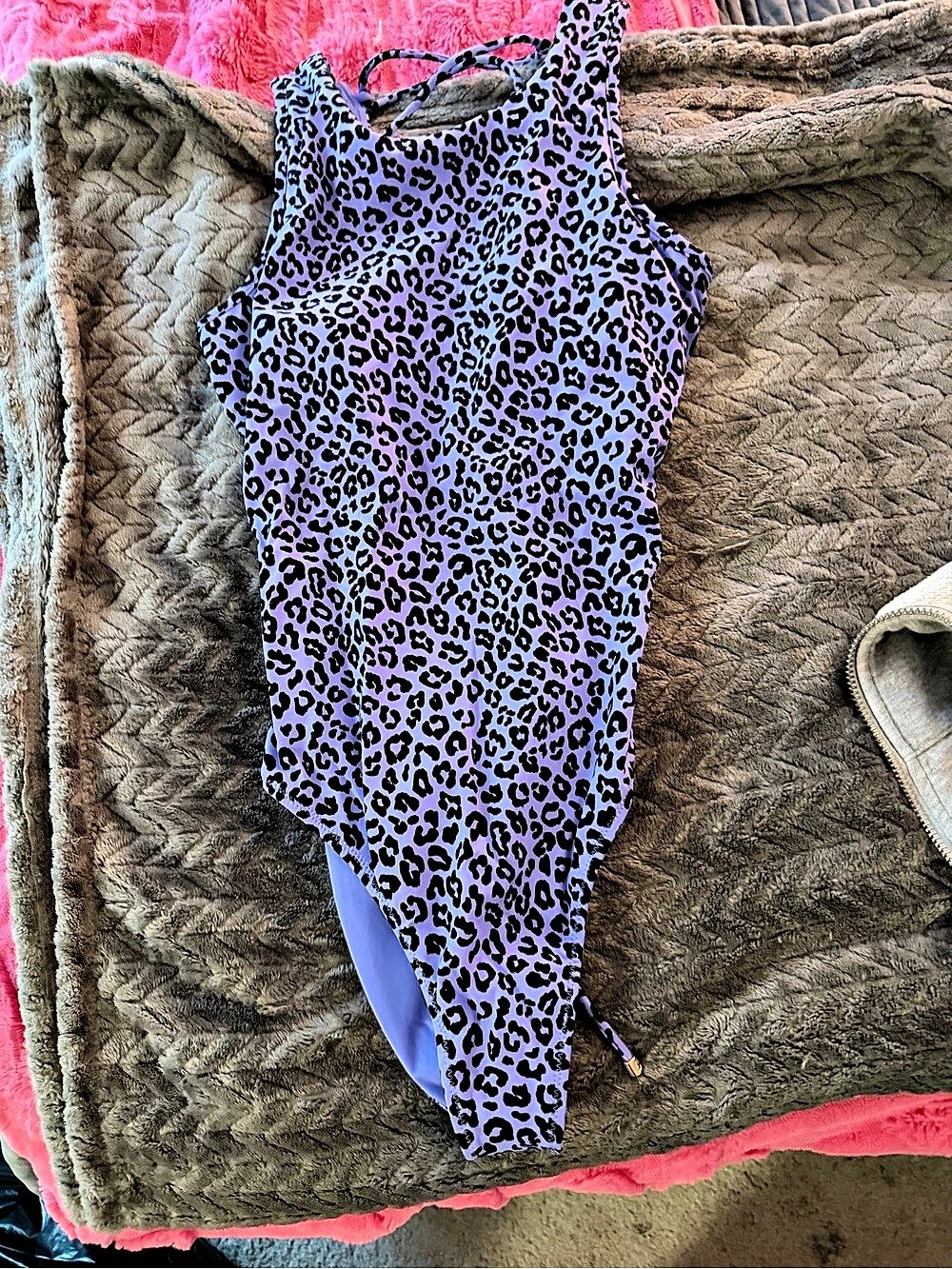 Buff Bunny one piece purple leopard print swimsuit
